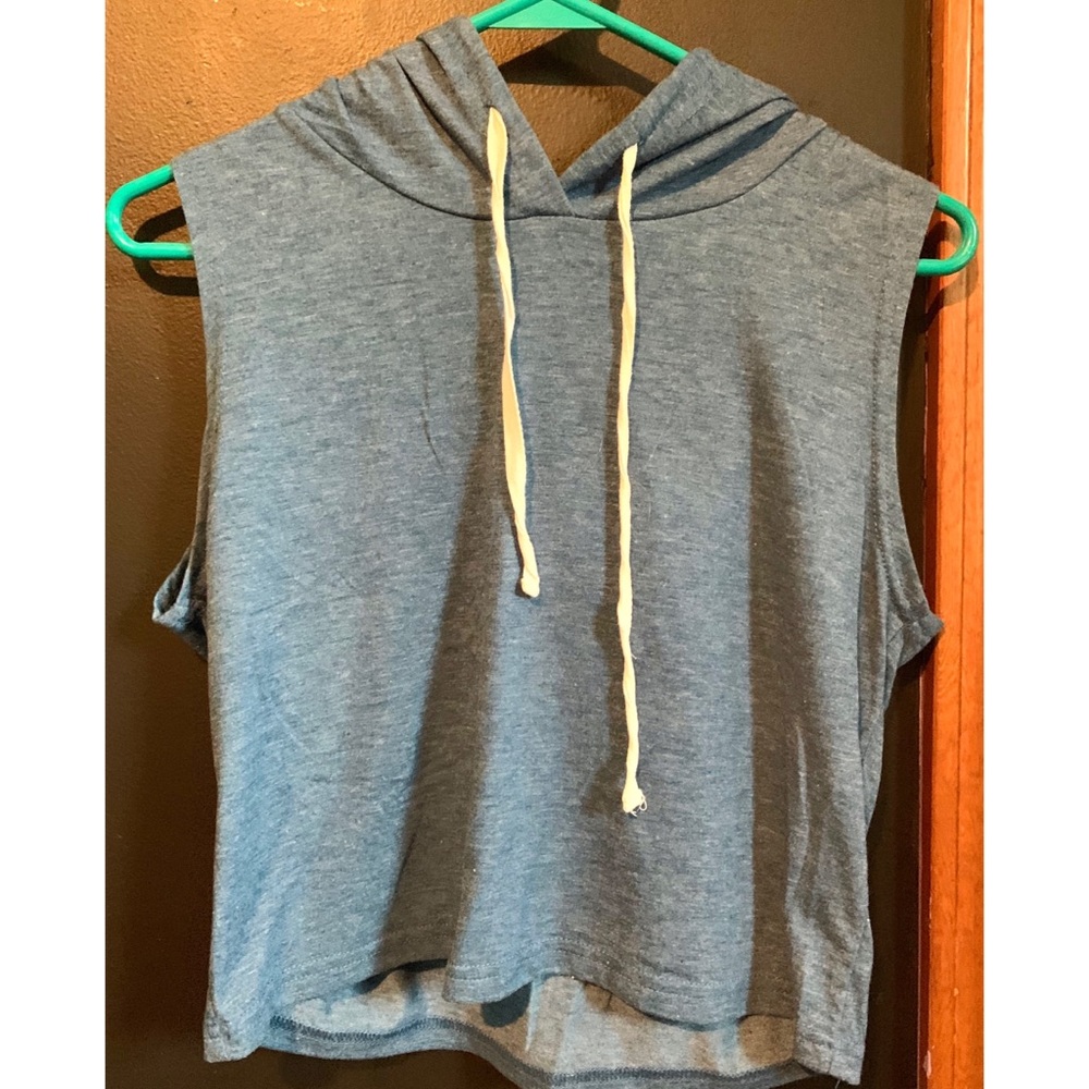 Blue muscle shirt, hoodie